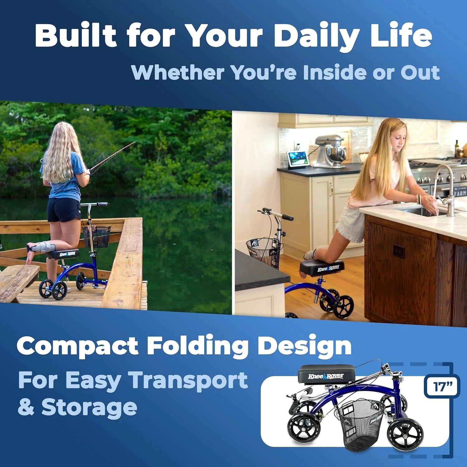 KneeRover Deluxe KneeCycle Steerable Knee Walker Foldable Mobility Aid & Knee Scooter for Adults