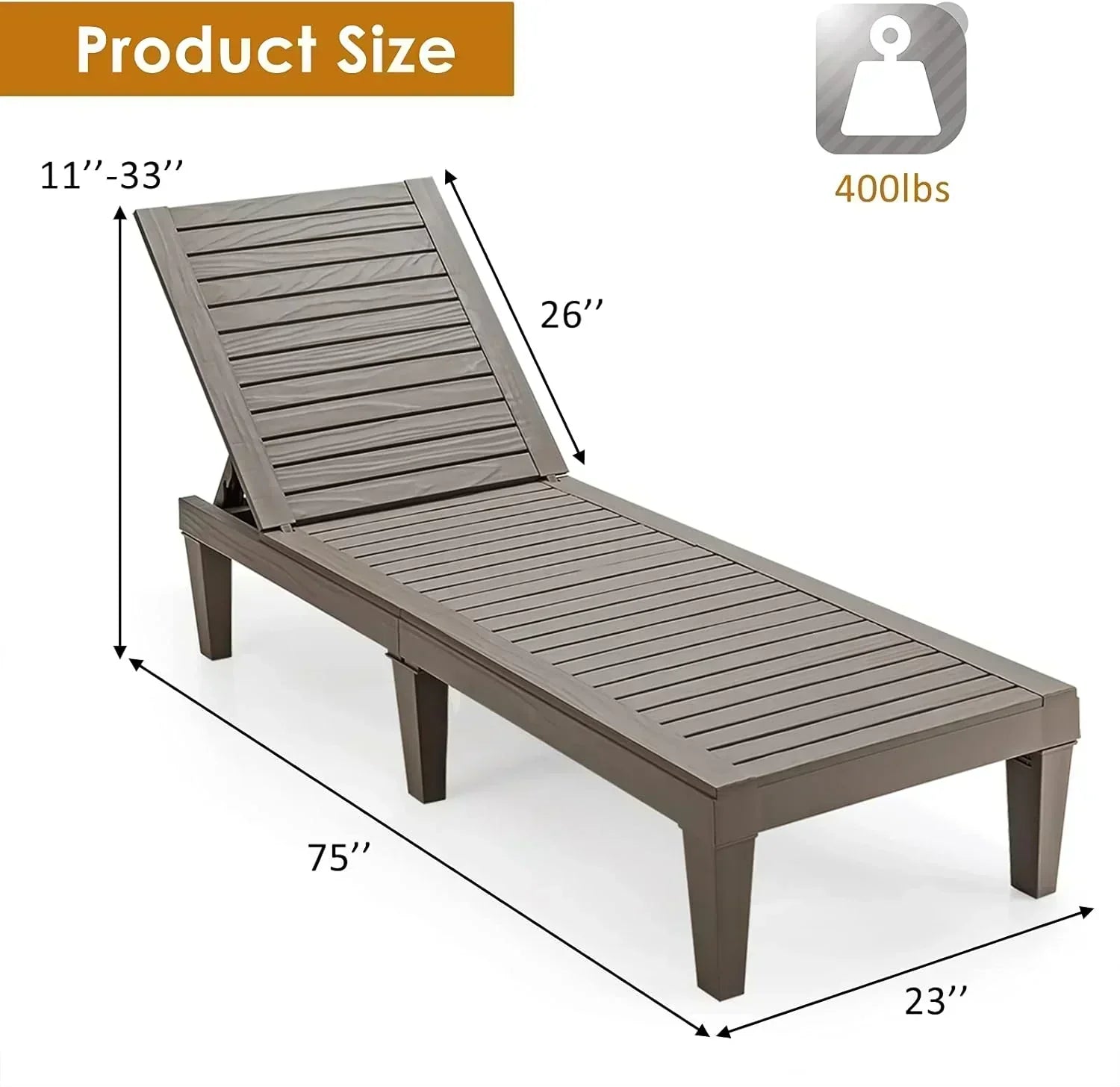 Outdoor Chaise Lounge Chair Lightweight Patio Lounge Recliner Chair with Adjustable Backrest