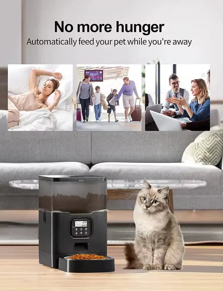 Automatic Cat Feeder 6L Stainless Steel Bowl Timed Dry Food Dispenser with Voice Recorder and LCD Display