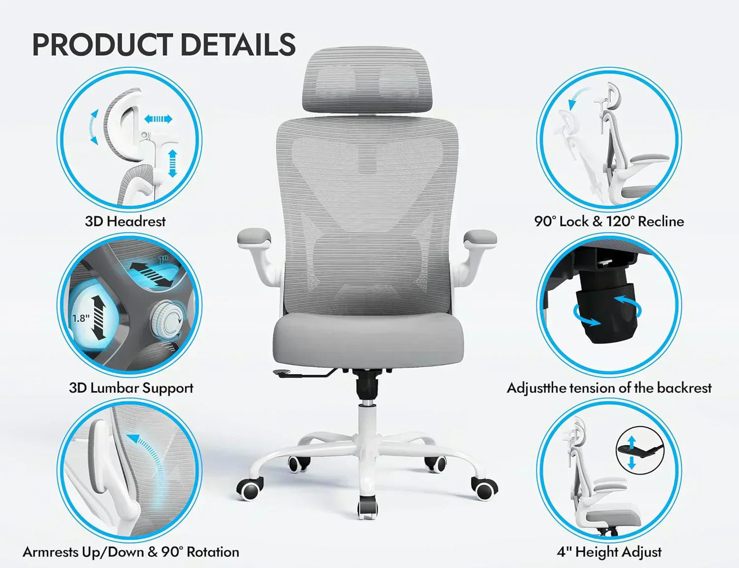 Office computer desk and chair gaming chair with lumbar support and headrest