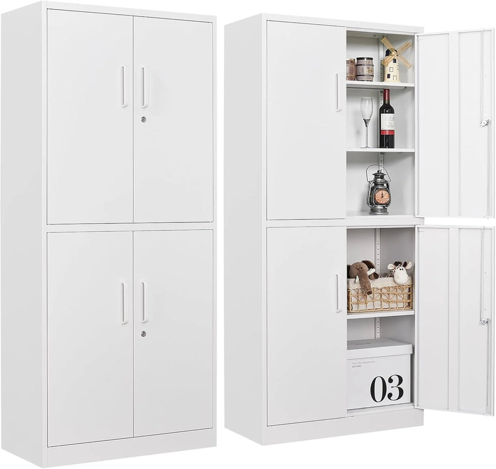 Metal Storage Cabinet with 2 Doors and 6 Shelves, Black Metal Cabinet with Lock, 71 Inch Lockable Garage Storage Cabinet