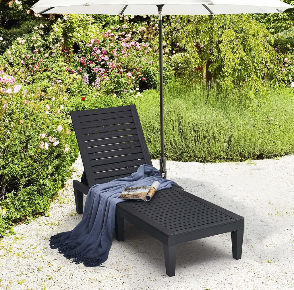 Patio Chairs - Black Chaise Lounge Chair Outdoor 5-Position Adjustable Sun Tanning Chair Waterproof Pool Lounge Chairs Set of 2 Reclining Lawn Chair, Lightweight Outdoor Lounge Chairs