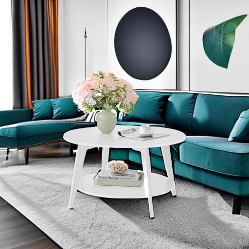 VASAGLE Round Coffee Table 2 Tier Coffee Table with Storage for Living Room 31.5 x 17.7 Inches