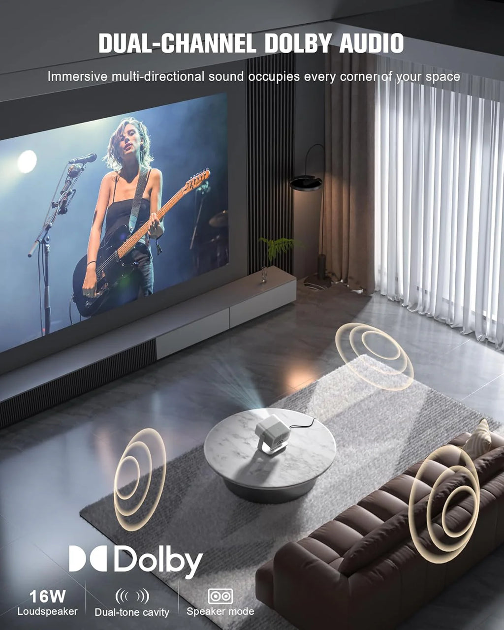 Smart Projector with WiFi and Bluetooth, VOPLLS Outdoor Projectors with Dolby/Auto Focus