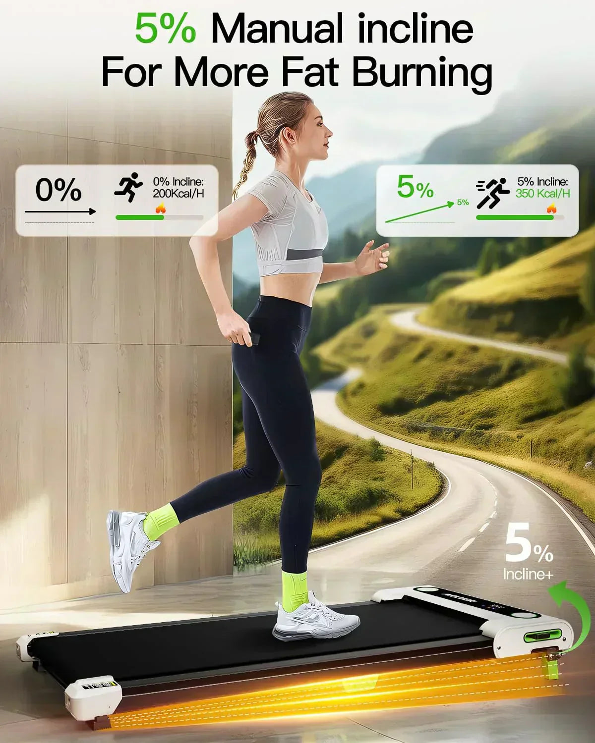 Akluer Inclined Home Treadmill 2.5 HP Small Under-Desk Treadmill Remote Control LED Display