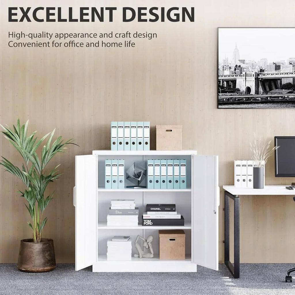 Metal Storage Cabinet with 2 Doors and 6 Shelves Black Metal Cabinet Garage Storage Cabinet