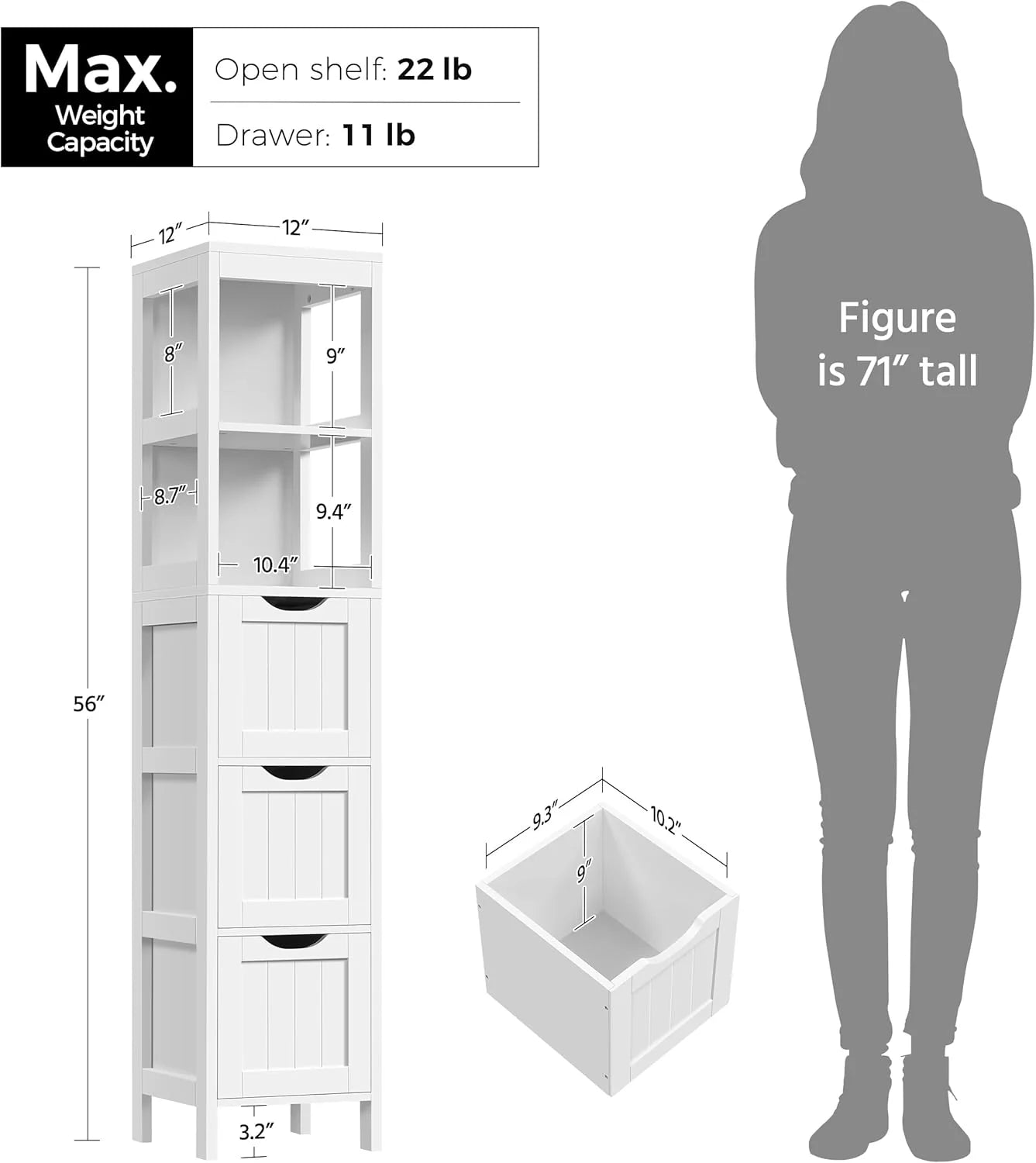 Yaheetech Bathroom Floor Cabinet, Wooden Storage Cabinet with 2 Drawers, Multifunctional Side Organizer Rack Stand Table, White