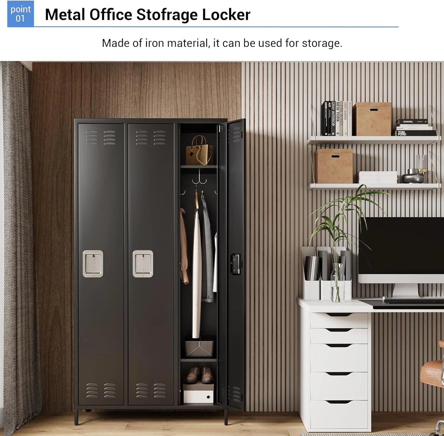GAOMON Locker for Employees, 6 Doors Locker Cabinet with Hooks, Storage Locker for Home, Office, Gym, School, Assembly Required, Black