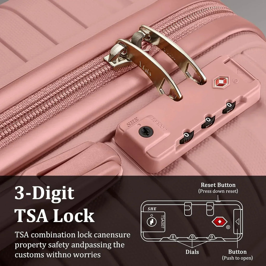 5-piece PP hardshell lightweight travel carry-on luggage set with dual spinner wheels