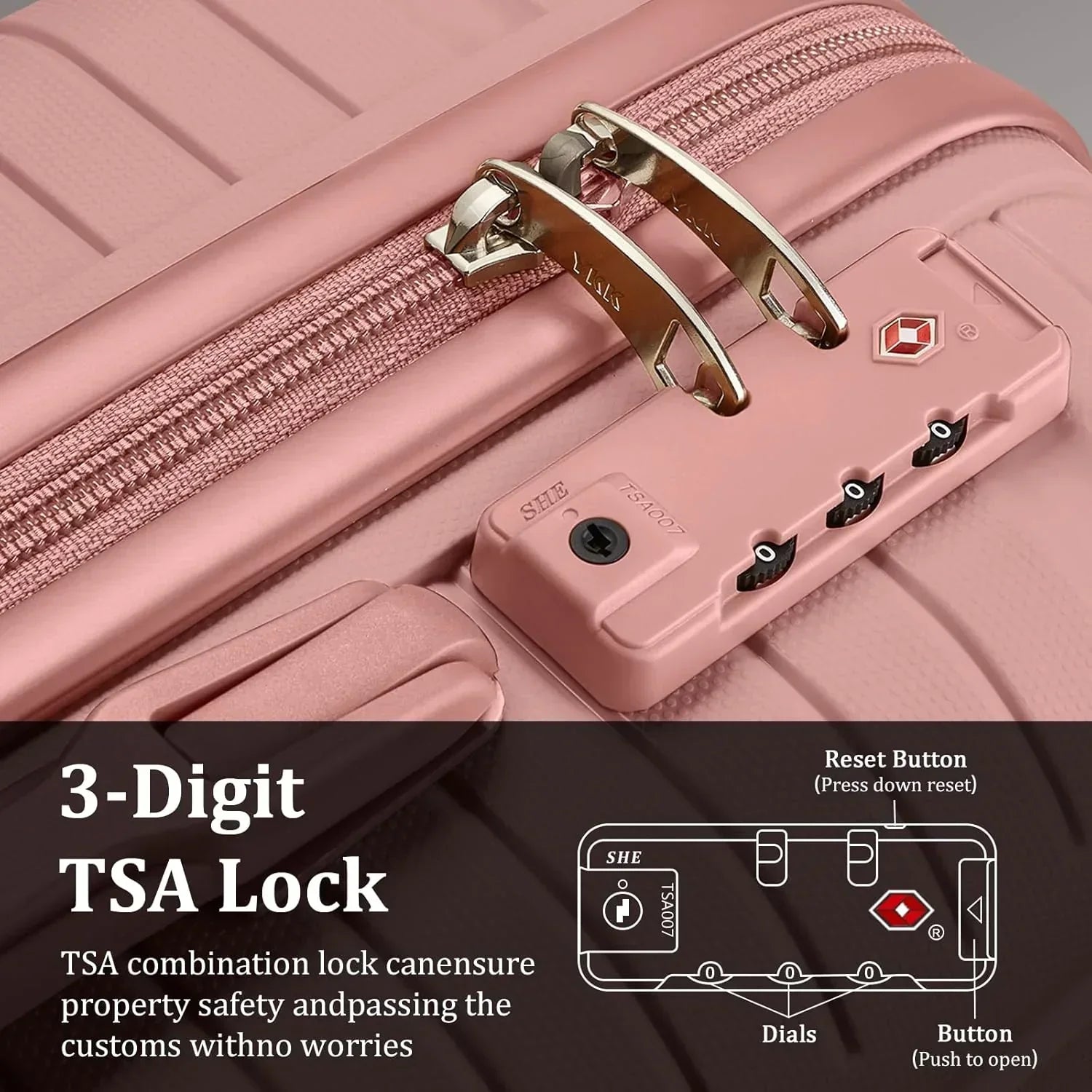 5-piece PP hardshell lightweight travel carry-on luggage set with dual spinner wheels