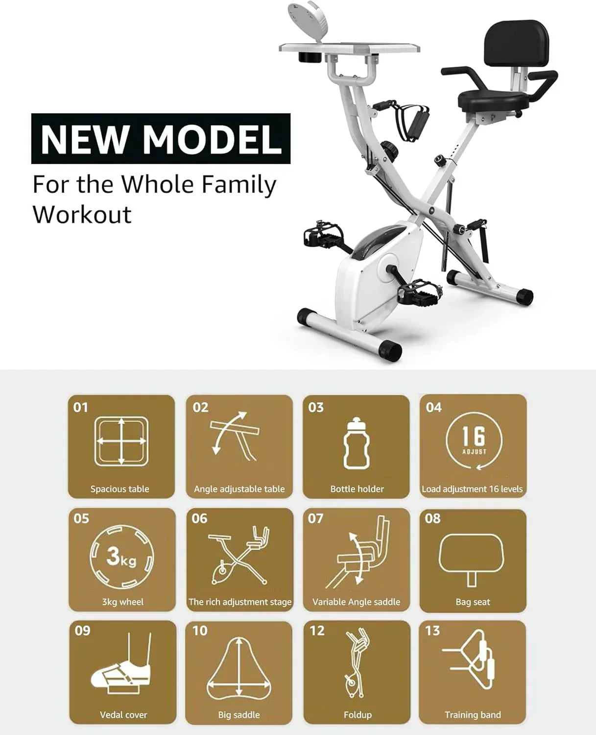 Foldable Exercise Bike Stationary Bikes  5 IN 1 Indoor Workout Cycling Bike Quiet Magnetic Resistance