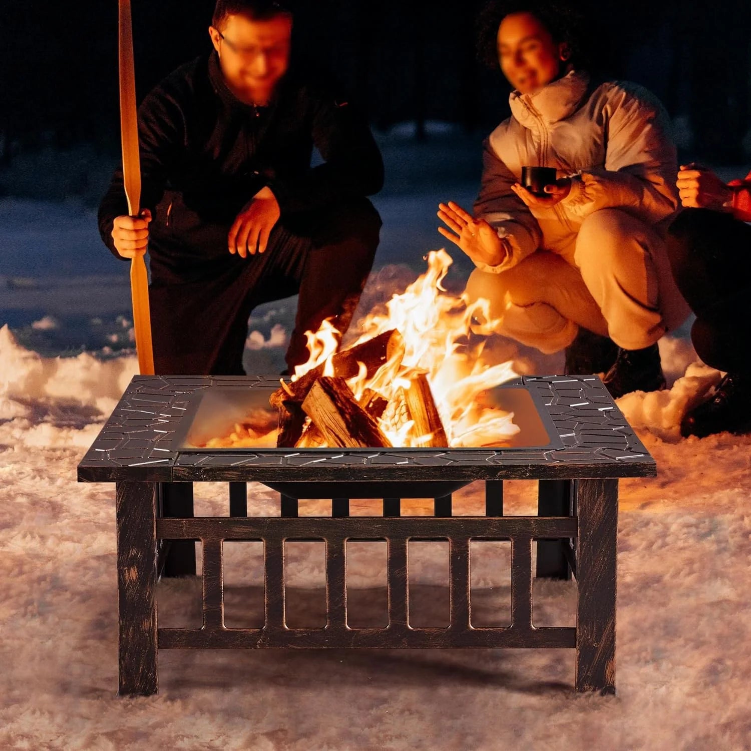 Yaheetech Multifunctional Fire Pit Table 32in Square Metal Firepit Stove Backyard Patio Garden Fireplace for Camping, Outdoor Heating, Bonfire and Picnic