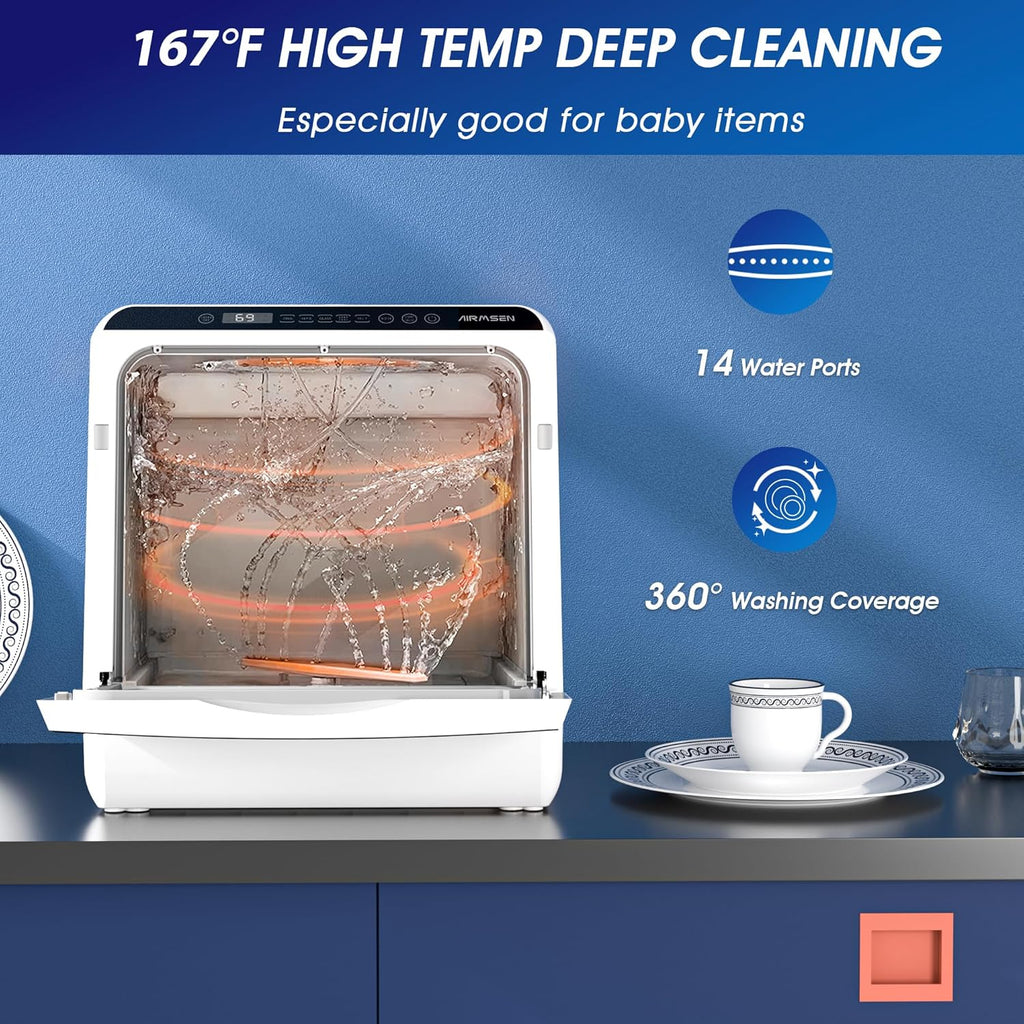 AIRMSEN portable tabletop dishwasher 5 washing programs mini dishwasher