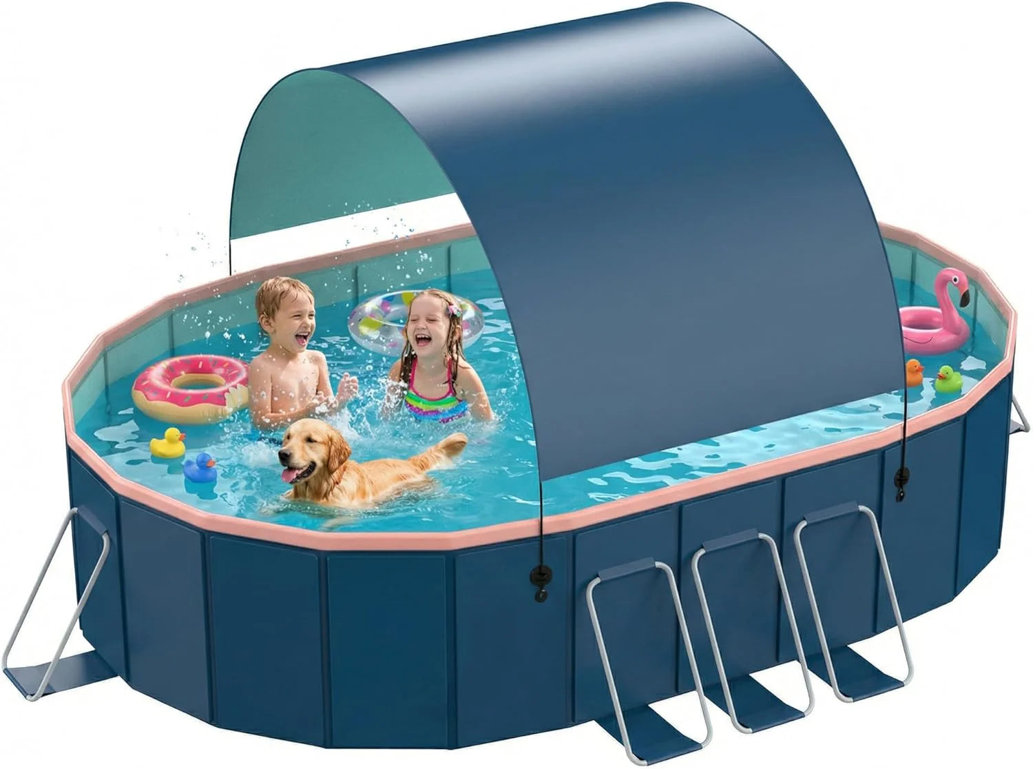 114 Non-Inflatable Foldable Swimming Pool for Family, Portable Above Ground Pool for Adults & Kids, Easy Setup for Outdoor, Backyard, Garden, Camping - Durable PVC(114��70��20, Std)