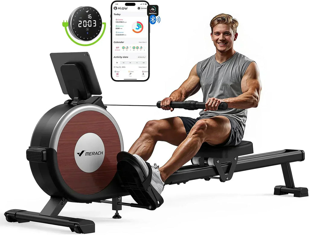 Merachi household rowing machine silent resistance dual-slide design