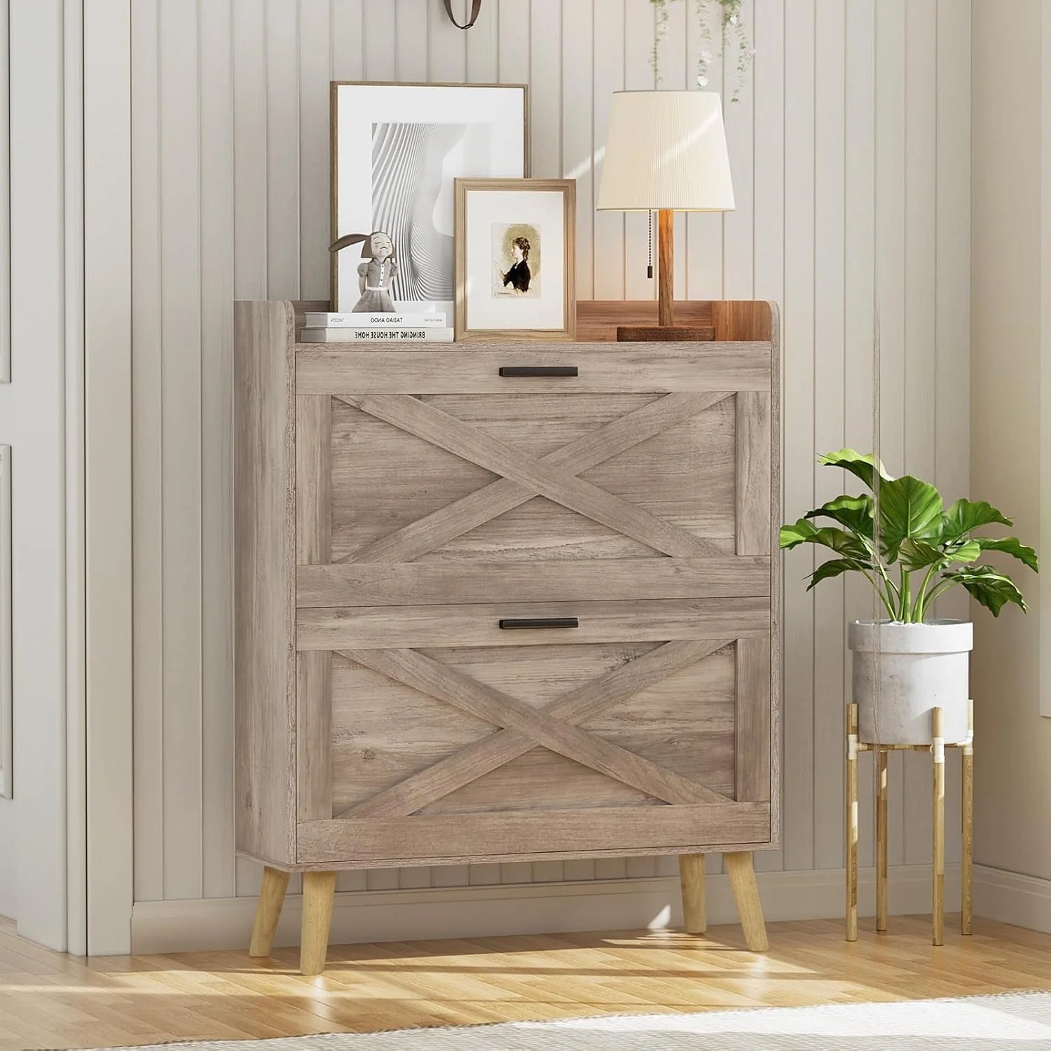 32 W Farmhouse Shoe Storage Cabinet Modern Hidden Slim Narrow Shoe Rack Cabinet