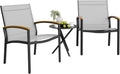 Shintenchi 3 Pieces Patio Bistro Sets, Outdoor Textilene Fabric Conversation Bistro Set, Textilene Fabric Front Porch Chairs Small Patio Furniture Set with Table for Lawn,Garden,Balcony (Black)