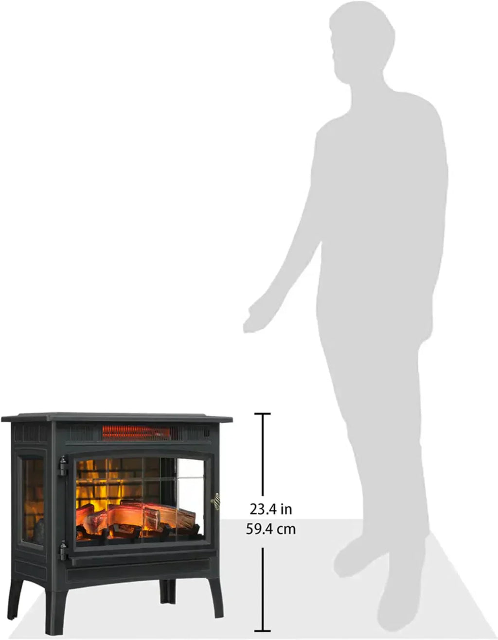 Freestanding Electric Fireplace Stove Heater with 3D Flame Effect for 1000 Sq. Ft
