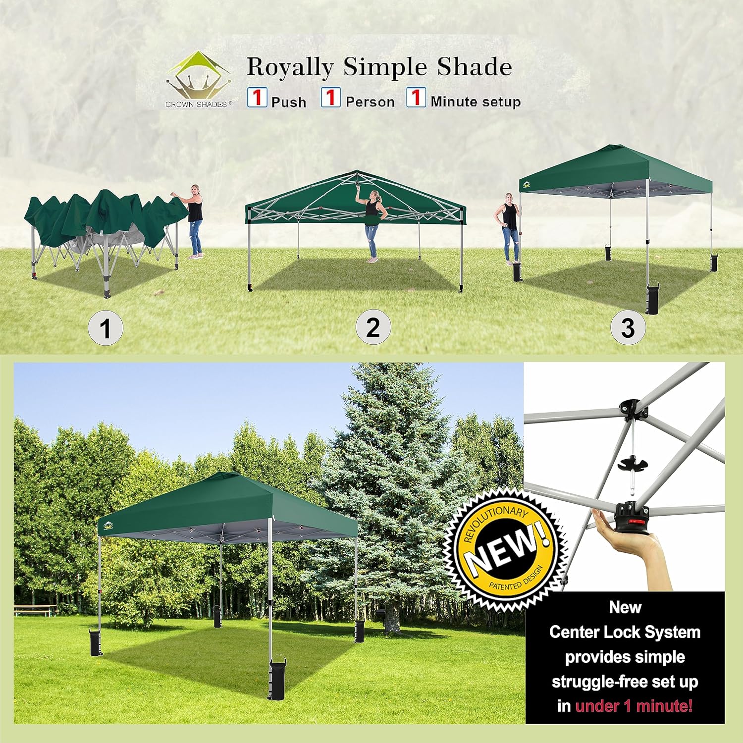 10x10 Pop-Up Awning One-Click Installation Beach Tent Outdoor Sunshade Silver Coated Top