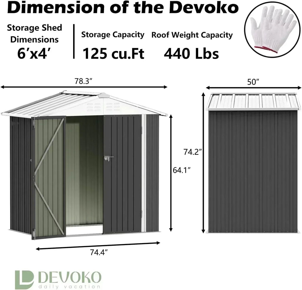 Devoko Outdoor Storage Shed Lockable Metal Garden Shed Steel Anti-Corrosion Storage House