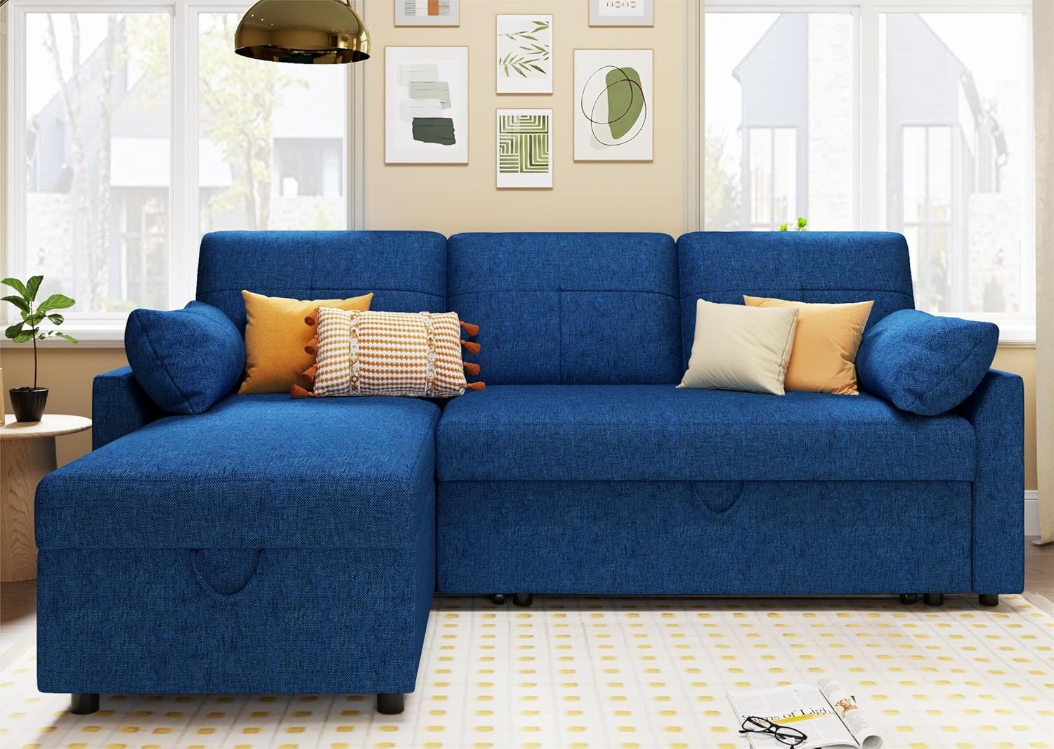 VanAcc Sofa Bed Sleeper Sofa with Storage Chaise 2 in 1 Pull Out Couch Living Room