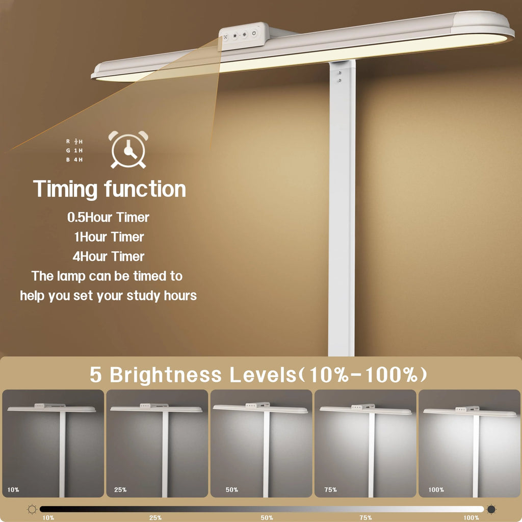 LED Desk Lamp for Home Office Double Head 24W Dimmable 5 Colors 5 Brightness Levels Gooseneck