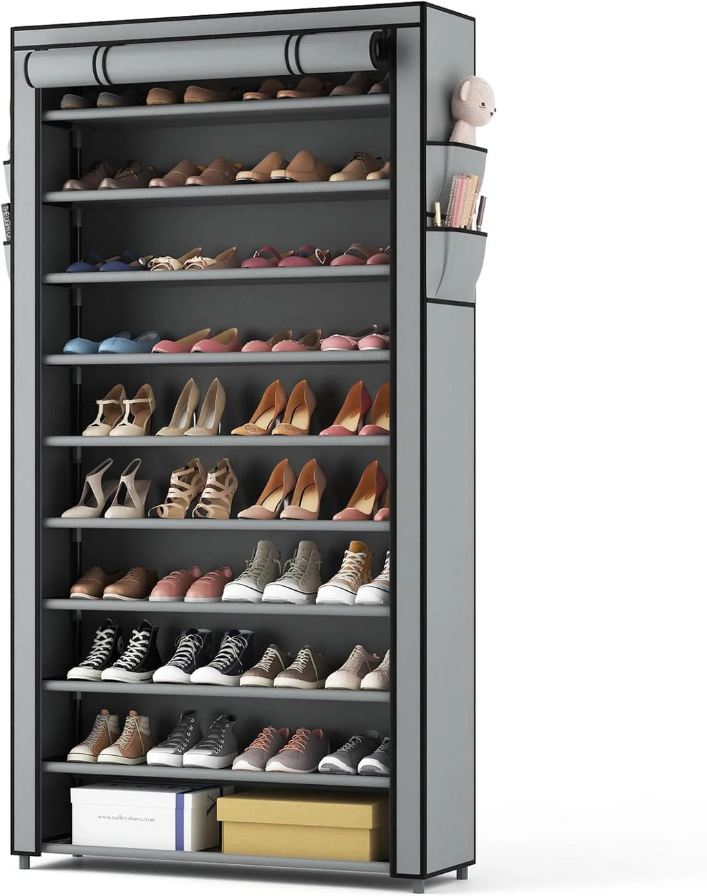 ROJASOP 10 Tier Shoe Rack with Covers Large Capacity Stackable Tall Shoe Shelf Storage