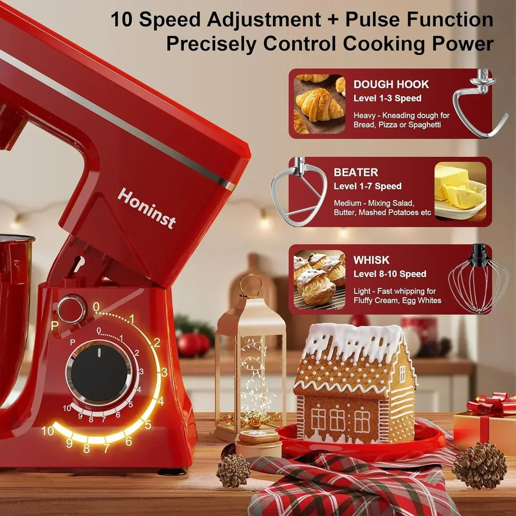10-Speed Stand Mixer with 8-in-1 Splash Guard Tilt Head 6-Quart Stainless Steel Bowl