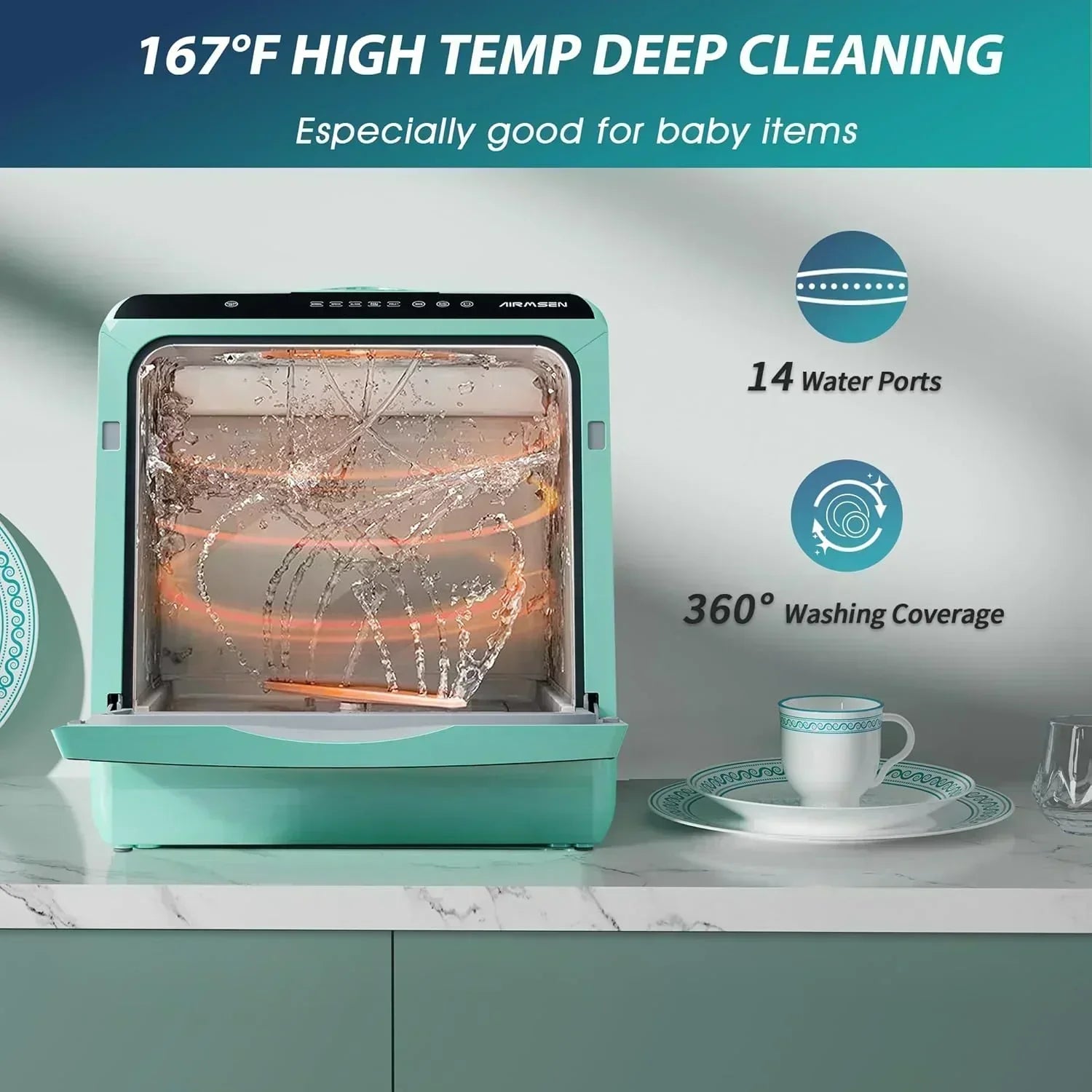 AIRMSEN portable tabletop dishwasher 5 washing programs mini dishwasher