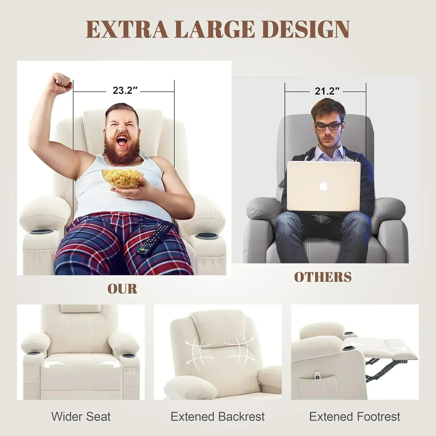 Large Swivel Rocking Recliner with Massage Function 360 Degree Swivel Rocking Single Sofa