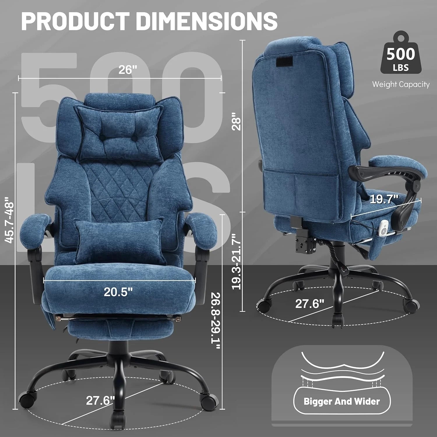 Massage Office Chair with Footrest, Large and Tall Leather Office Chair 500 lbs