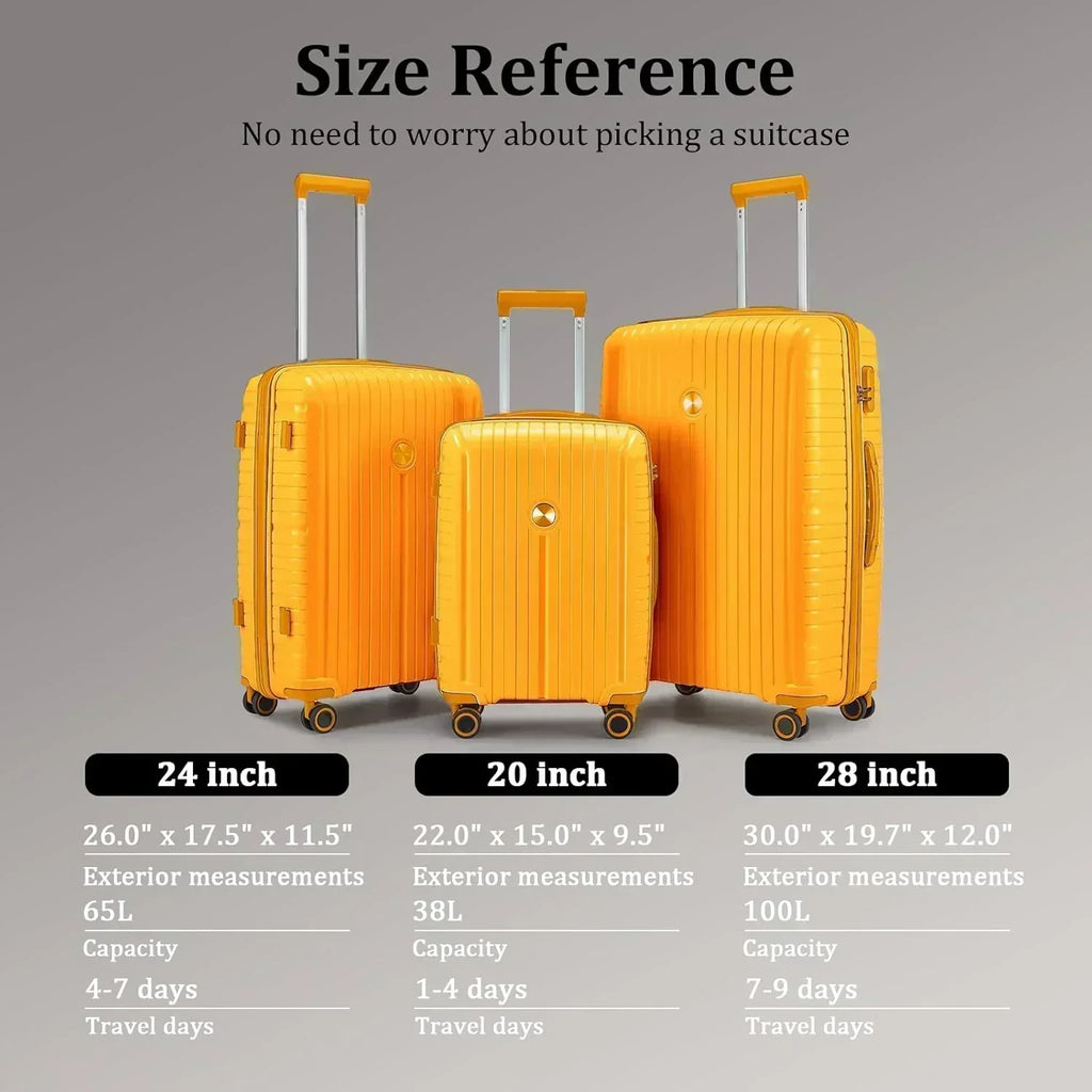 5-piece PP hardshell lightweight travel carry-on luggage set with dual spinner wheels
