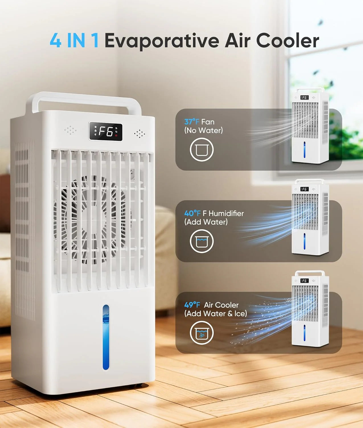 Windowless Portable Air Conditioners, Evaporative Air Cooler w/3 Modes & 3 Speeds, 12H Timer for Smart Auto-off, 2-Gal Tank for 20H Cooling,16FT Remote,No Hose Needed,46db Swamp Cooler