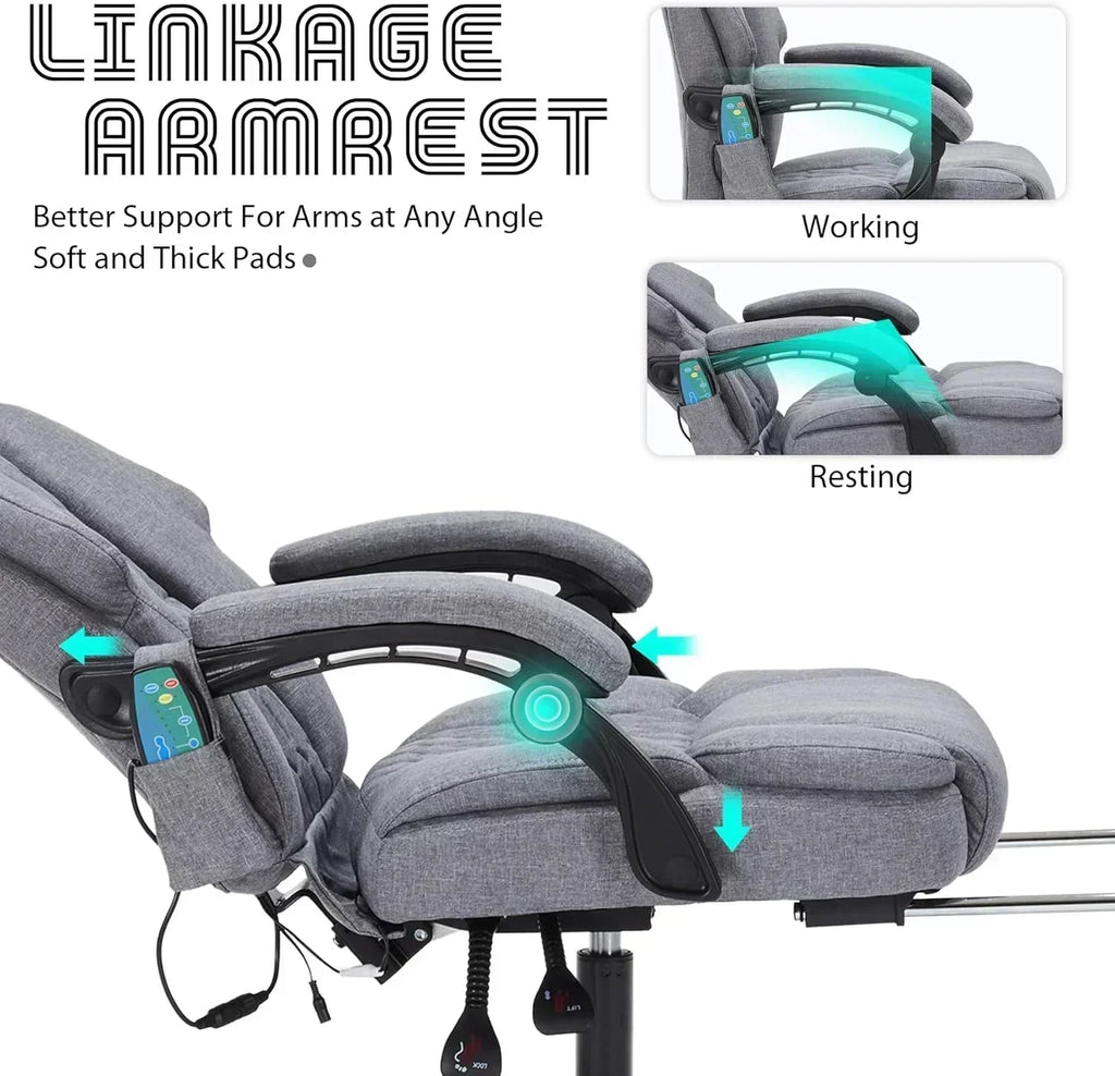 Massage Office Chair with Footrest 6 Point Vibration and Heating Home Office Desk Chair