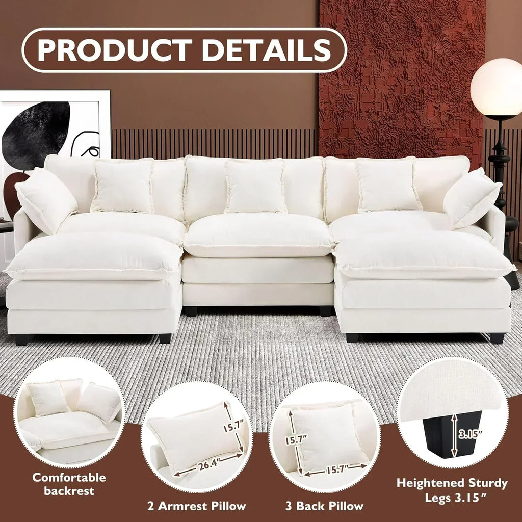 111.4 Inch L Shaped Modern Sofa Modular Cloud Sofa with Ottoman 4 Seater Chenille Deep Seat Sofa