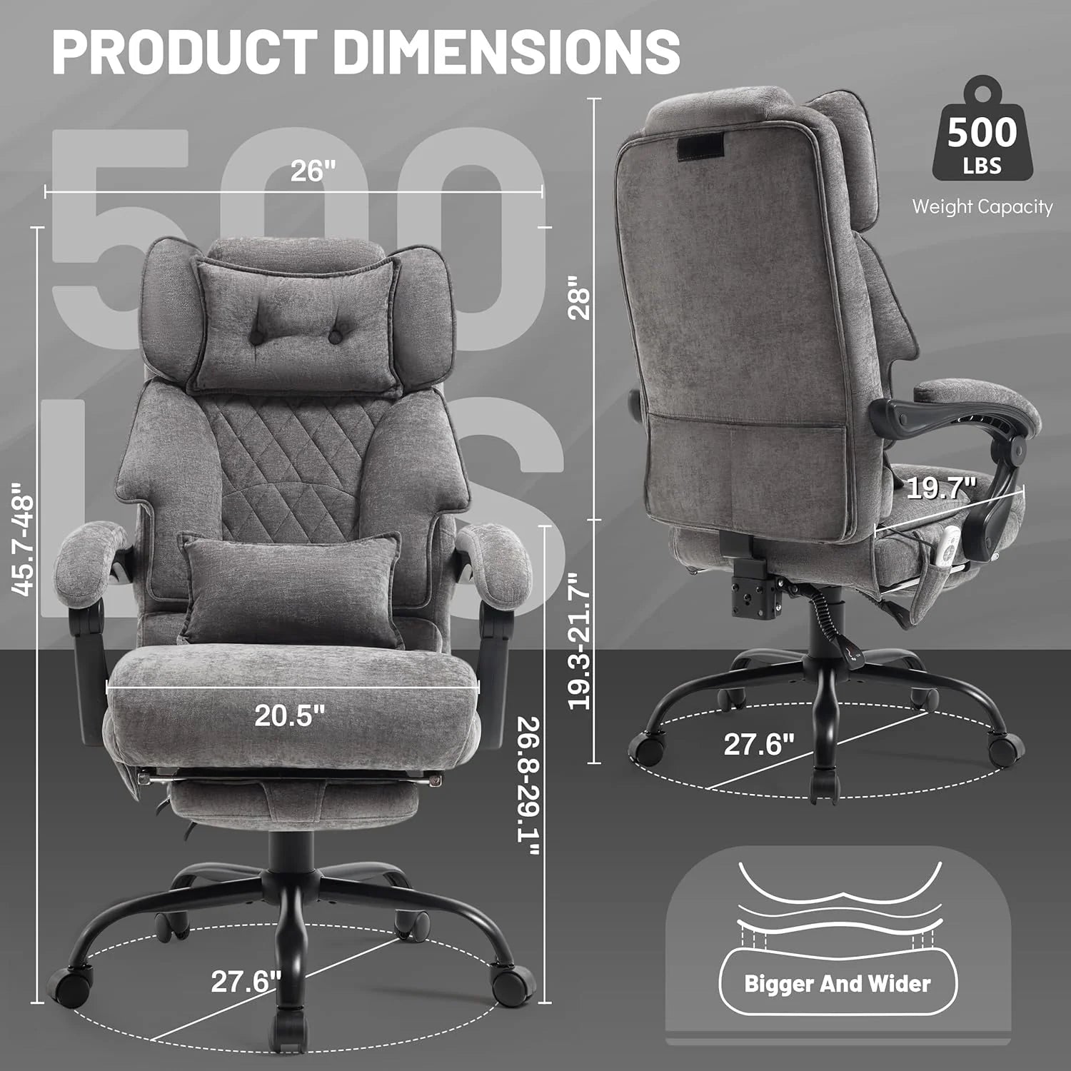 Massage Office Chair with Footrest, Large and Tall Leather Office Chair 500 lbs