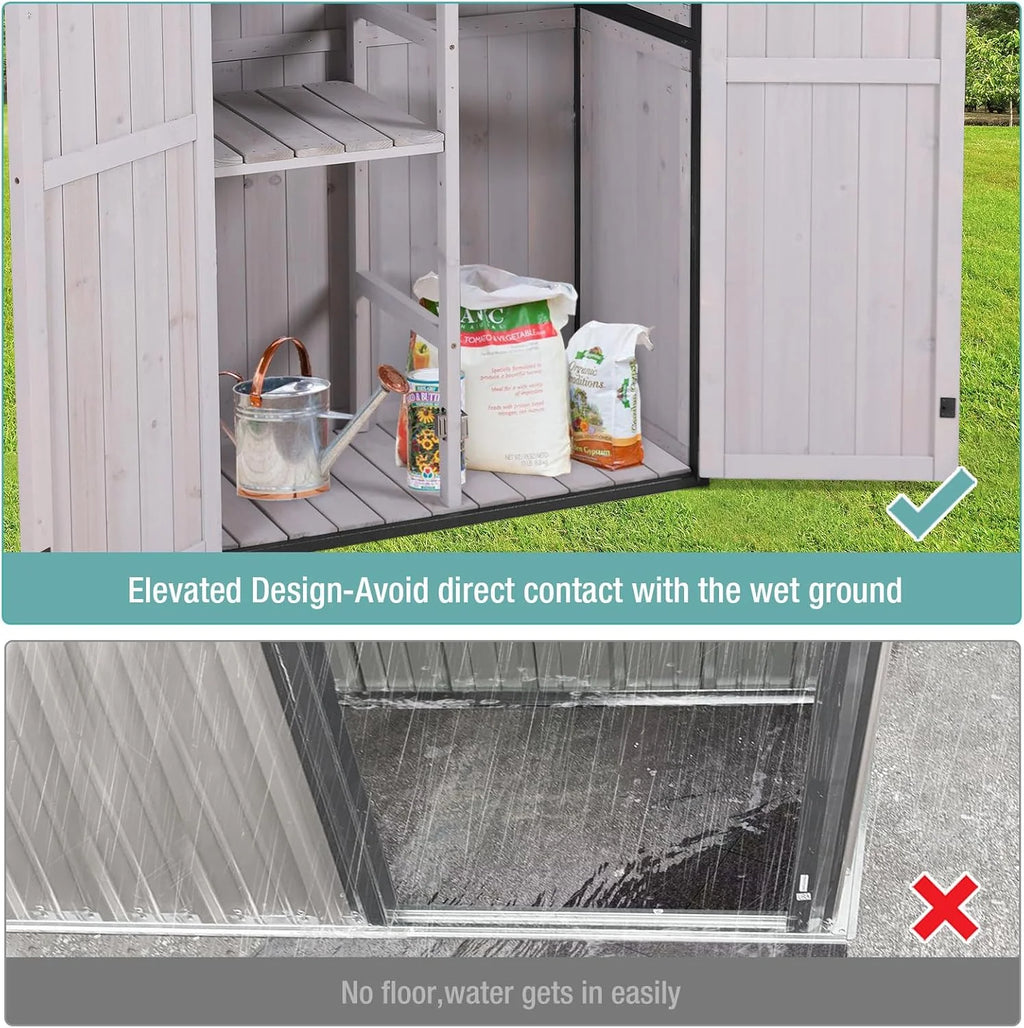 Sheds Outdoor Storage Garden Shed with Metal Frame Structure and Adjustable Shelves