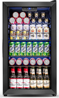 Beverage Refrigerator Cooler - 126 Can Mini Fridge Glass Door for Drinks Soda Beer Wine - Small Refrigerator for Office Bedroom Home Bar, 4 Adjustable Shelves, 3.2 Cu.Ft, Silver