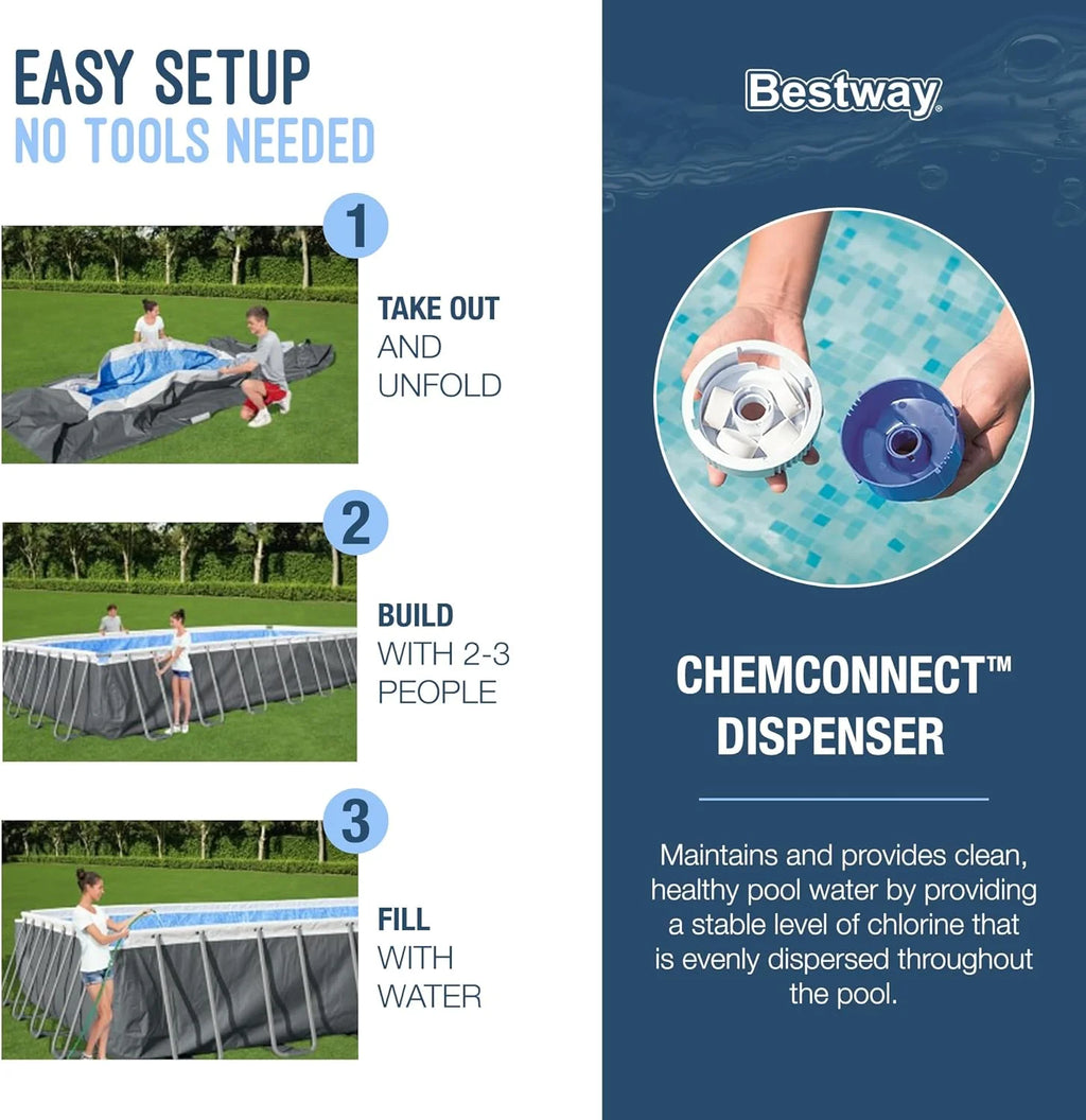 Power Steel 14' x 8'2 x 39.5 Oval Above Ground Pool Set | Includes 530gal Filter Pump, Ladder, ChemConnect Dispener