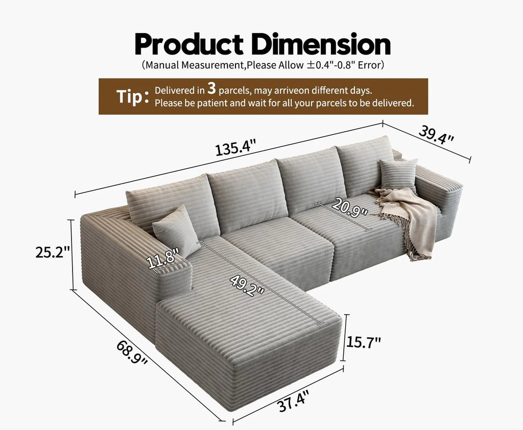 107.5 Cloud Modular Sectional Sofa Couch with L-Shape Chaise,Modern Minimalist Upholstered Couches