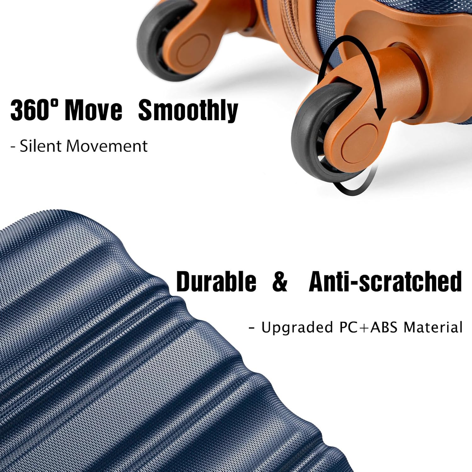 LONG VACATION 6 Piece Luggage Set Carry on Suitcase with ABS+PC hardshell Spinner Wheels