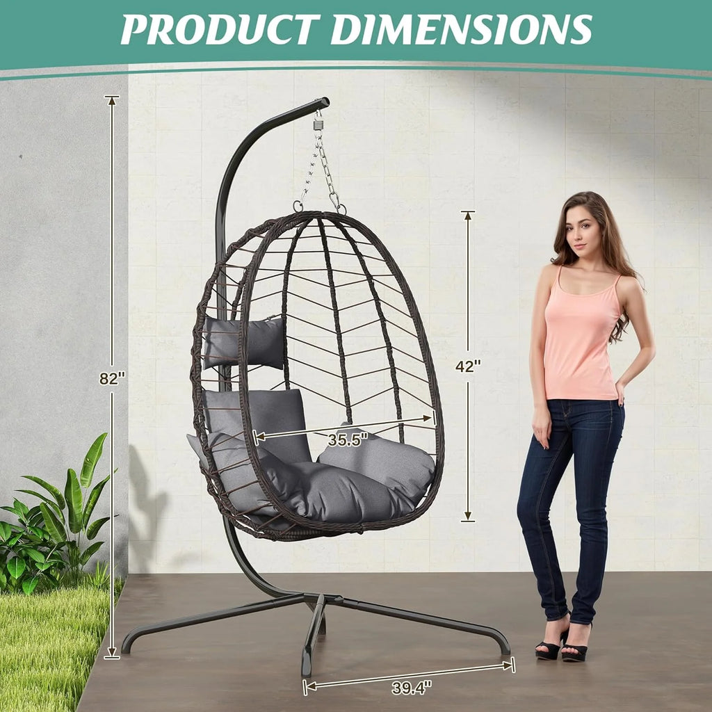 Hanging Egg Chair with Stand Swinging Egg Chair Outdoor Hanging Basket Chair with Cushion