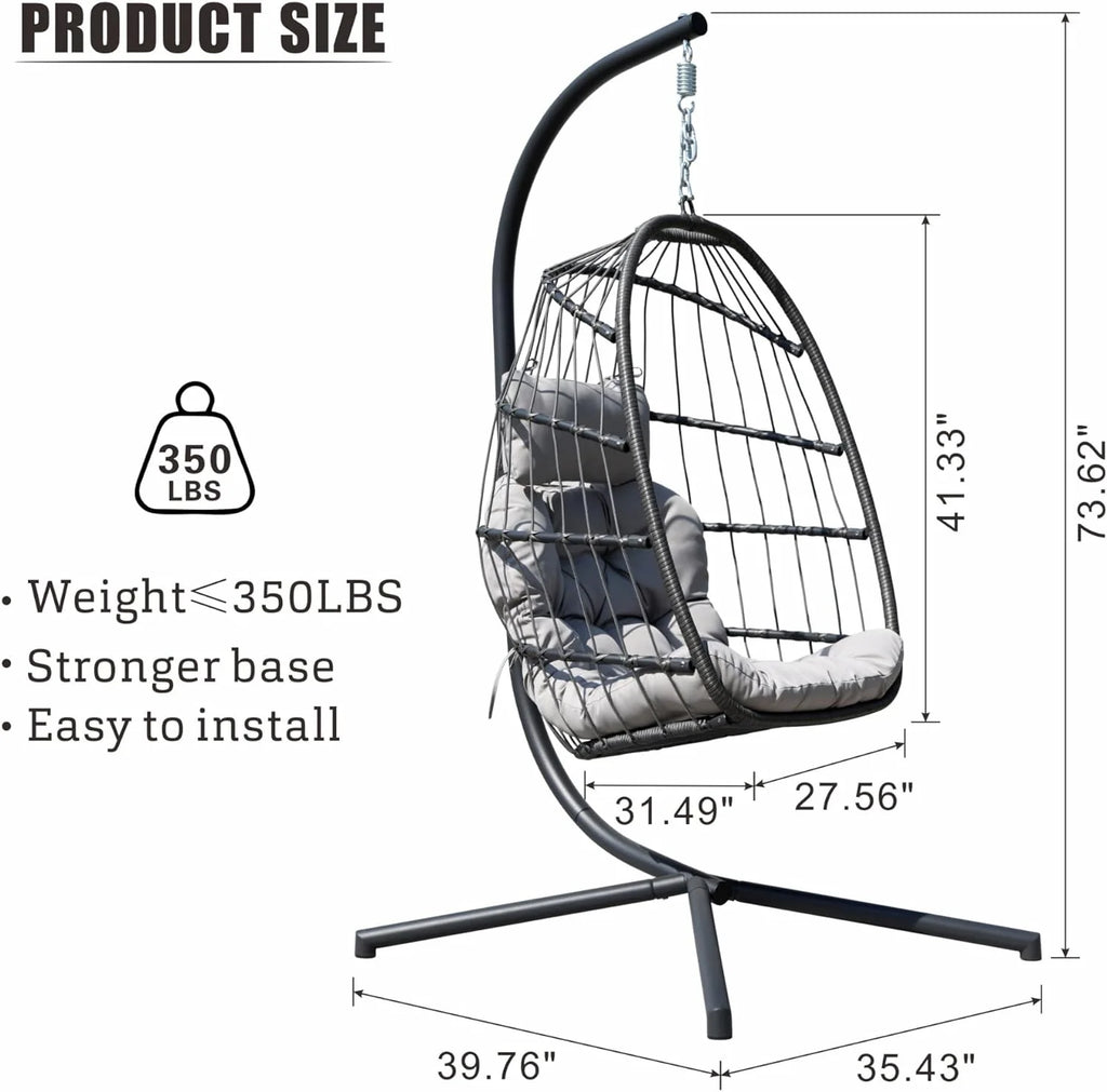 HWB Hanging Egg Chair Patio Wicker Hammock Egg Swing Chair with Cushion for Bedroom
