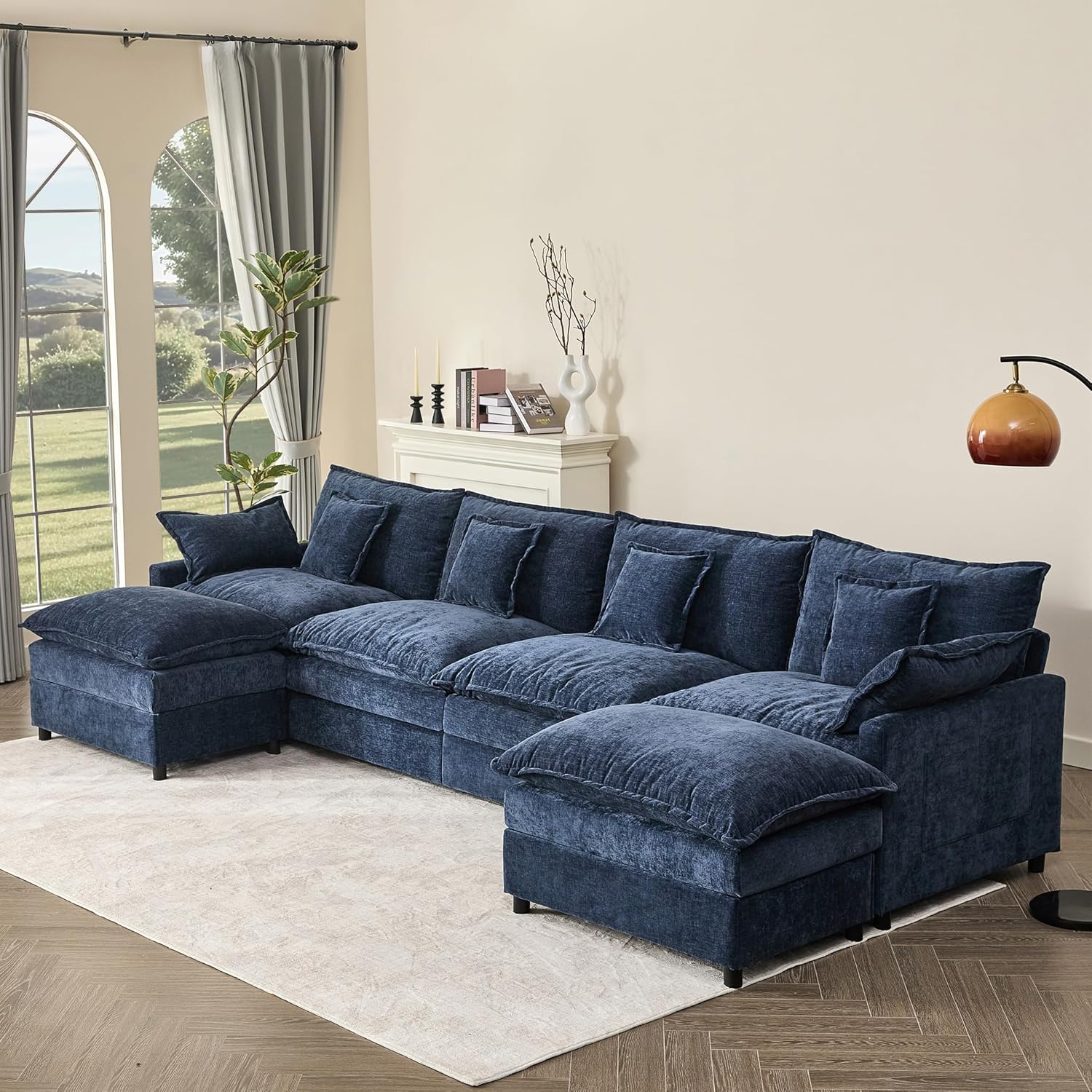 108 Inch U Shape Sofa Sectional Sofa Comfortable Cloud Sofa with Removable Footstool