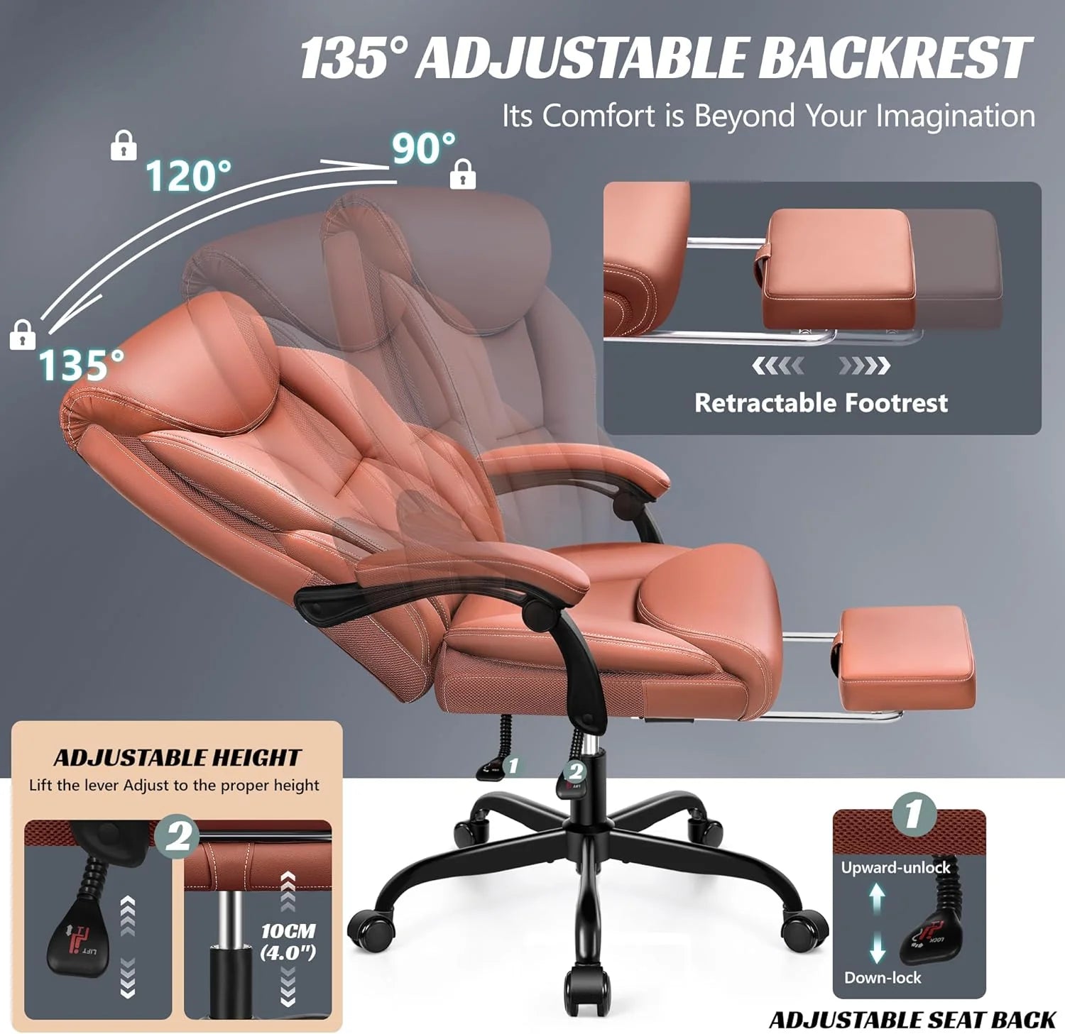 Office Chair Large High-Foot Computer Desk Chair, Breathable Leather Chair Lumbar Support Rotating Computer Chair