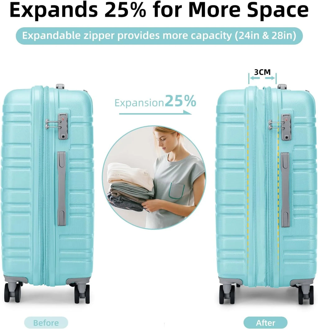 6-piece luggage set, expandable hardshell suitcase set with spinner wheels, lightweight rolling luggage set