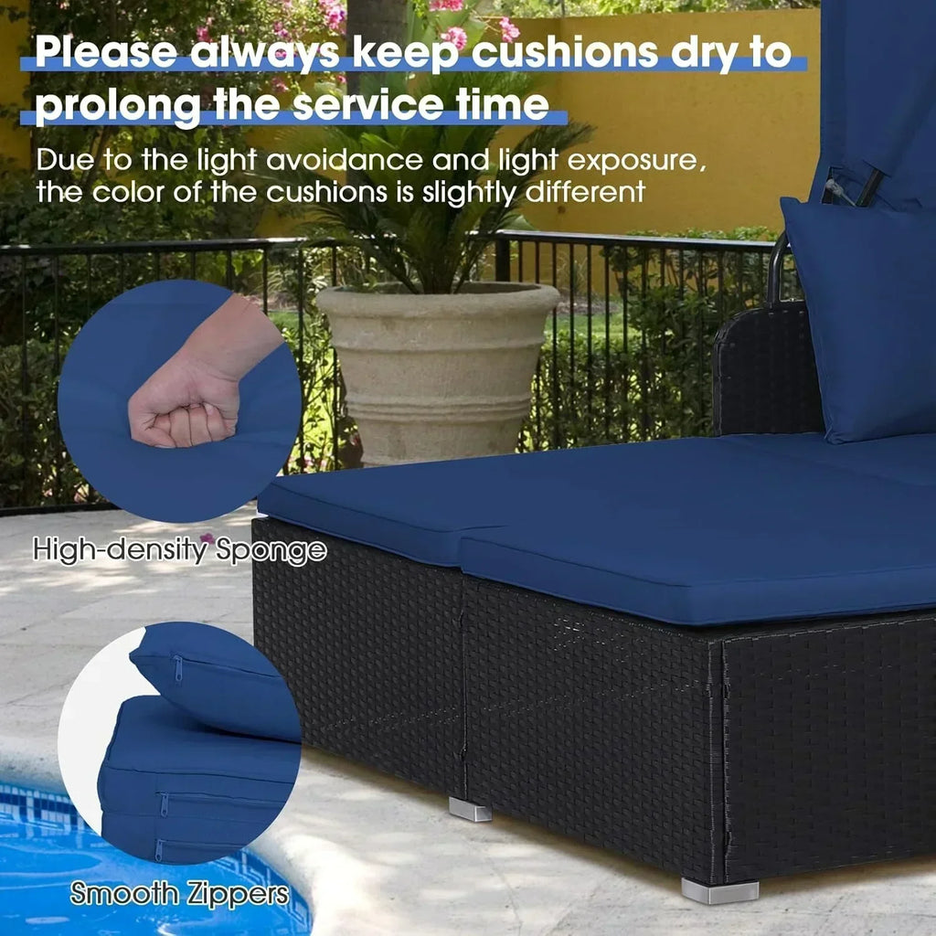 RELAX4LIFE Patio Outdoor Daybed with Canopy Wicker Sunbed Cushions 4 Pillows