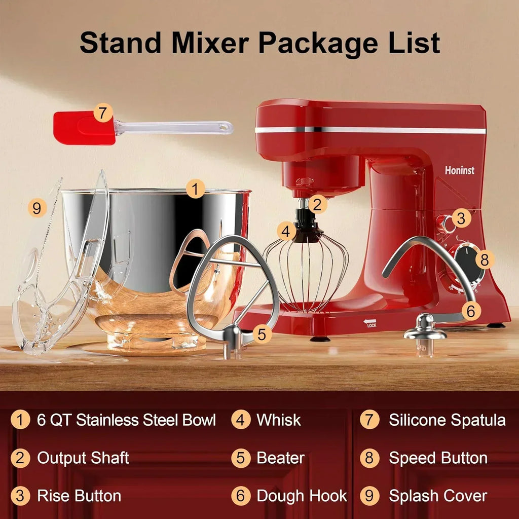 10-Speed Stand Mixer with 8-in-1 Splash Guard Tilt Head 6-Quart Stainless Steel Bowl