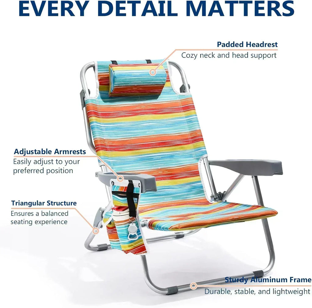 5-Position Aluminum Lay Flat Tall Backpack Beach Chairs 2 Pack Compact Portable Beach Chairs