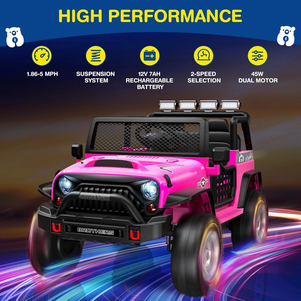 L8 Ride On Car, 2 Seater, 12V Kids Electric Car w/Remote Control, 4-Wheel Suspension, Bluetooth Speaker, Multi Music Modes, 3 Speeds, LED Lights, Xmas & Birthday Gift Ideas for Kids Ages 3+